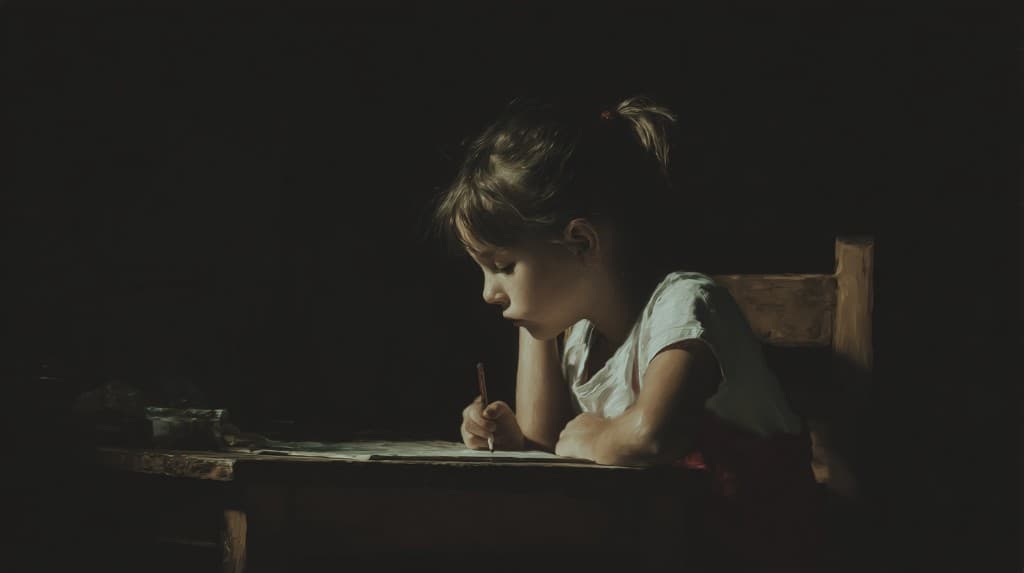 A child drawing at a sunlit table